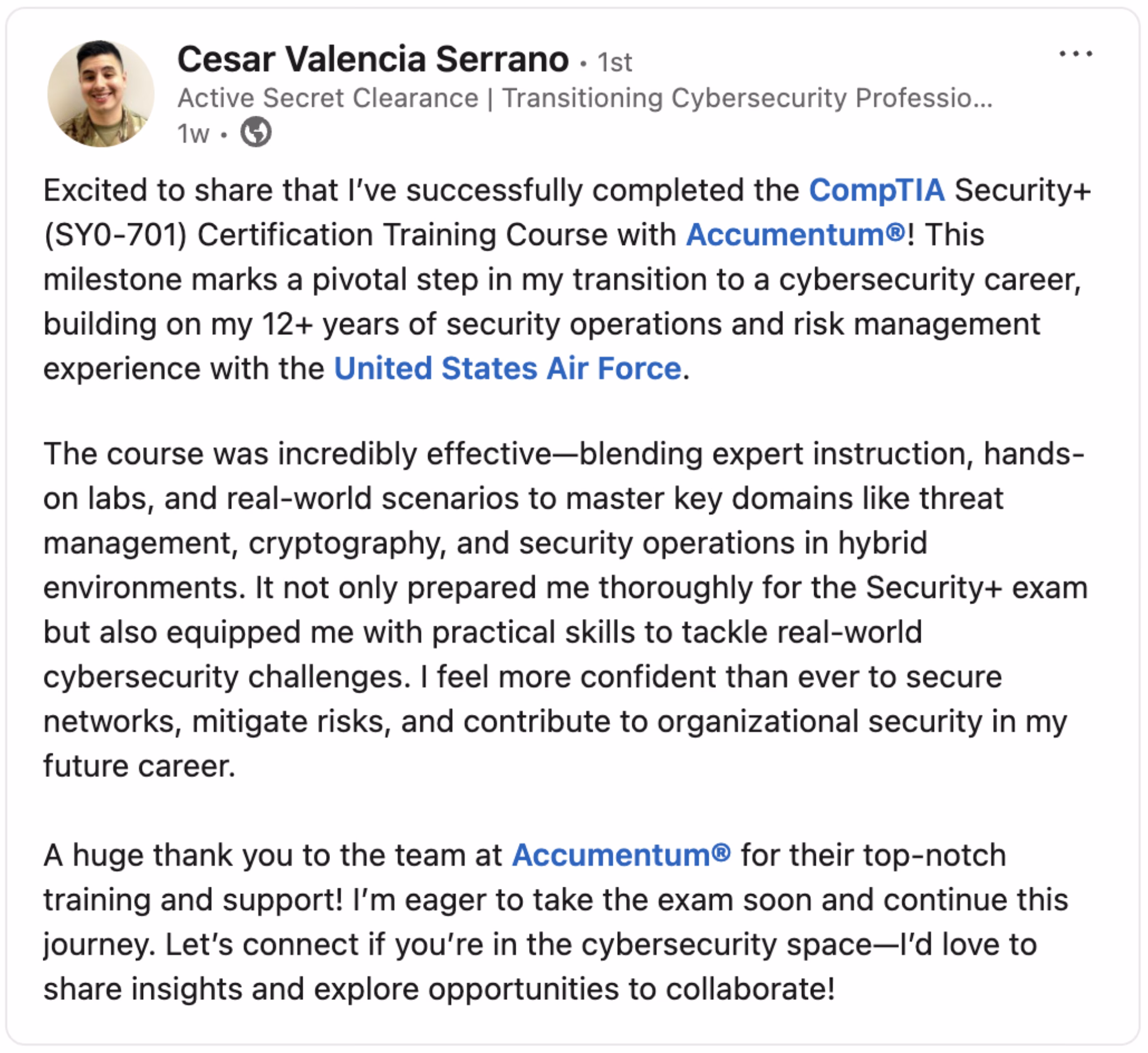 Accumentum alumni certification and training success story 57