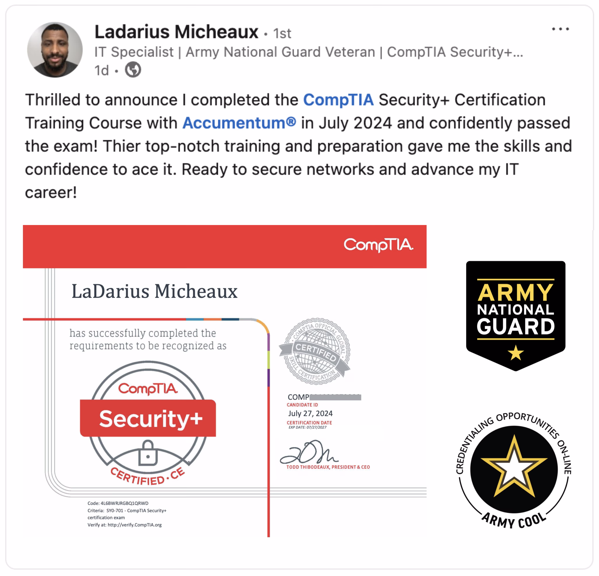 Accumentum alumni certification and training success story 40