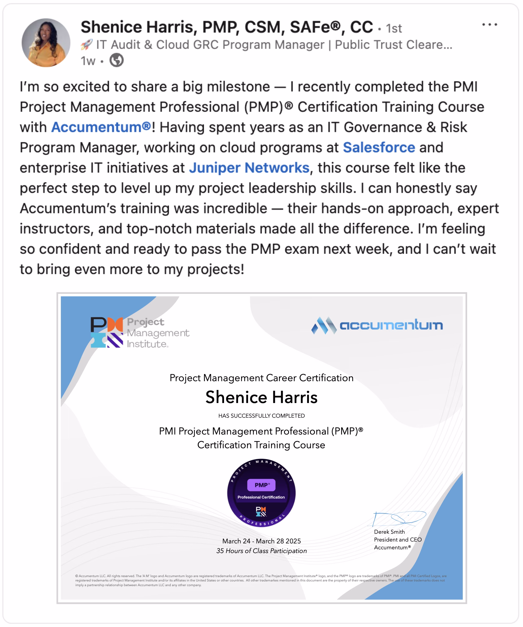 Accumentum alumni certification and training success story 64