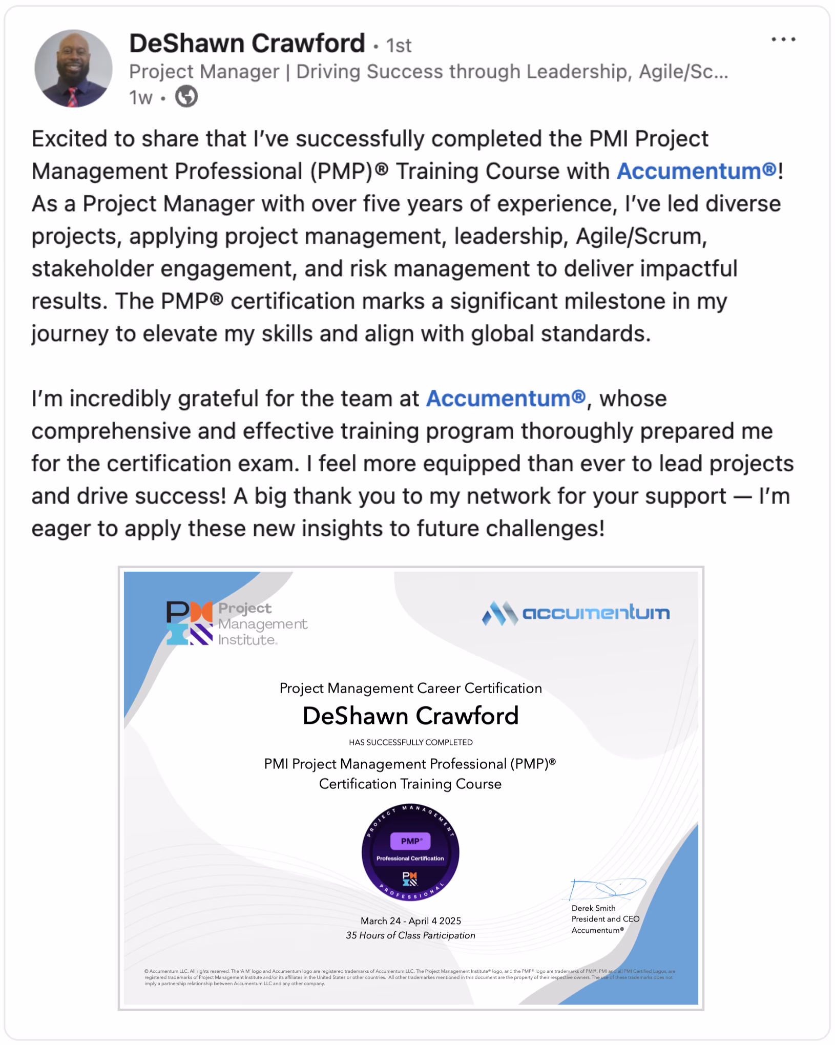 Accumentum alumni certification and training success story 61