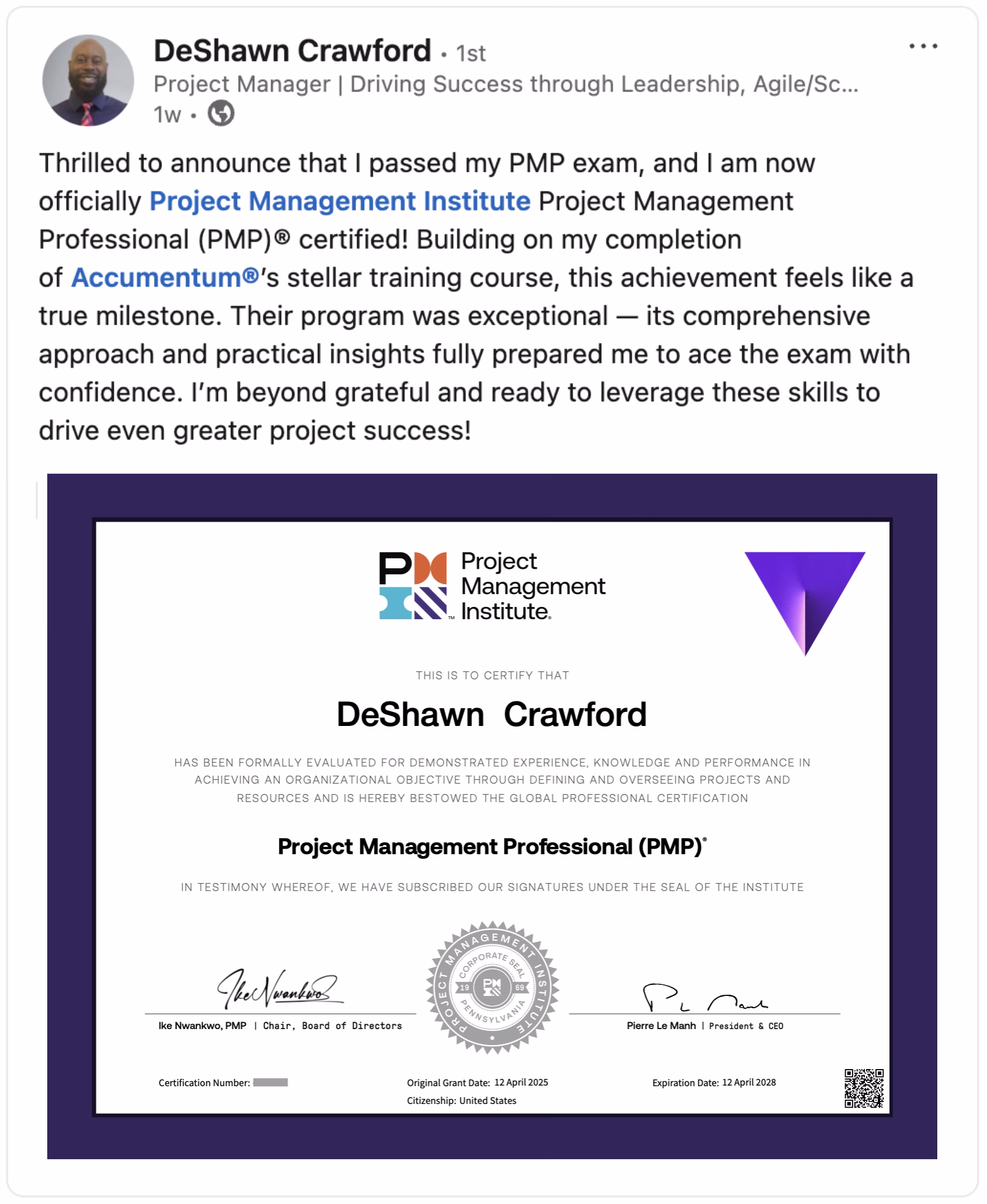 Accumentum alumni certification and training success story 46