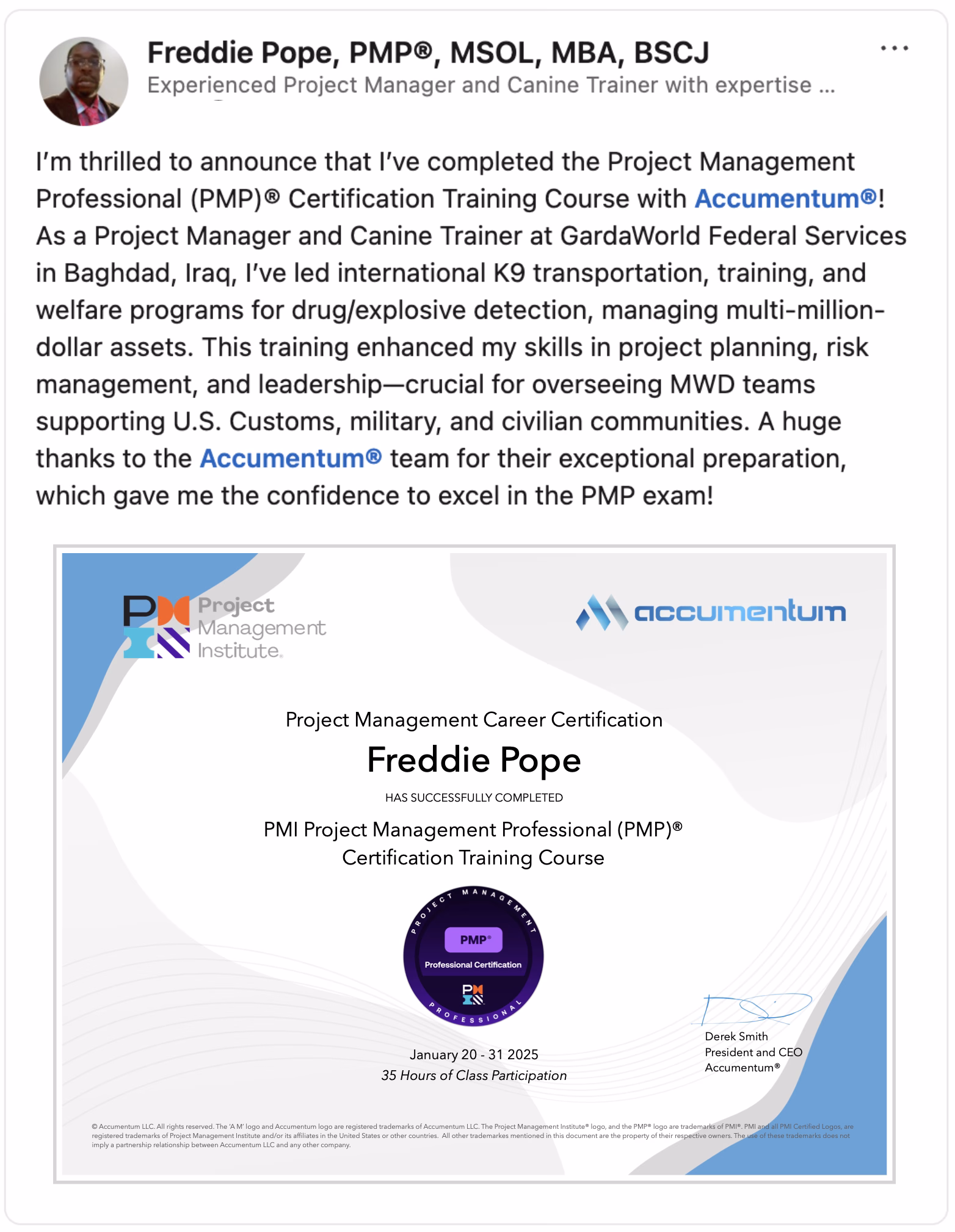 Accumentum alumni certification and training success story 37