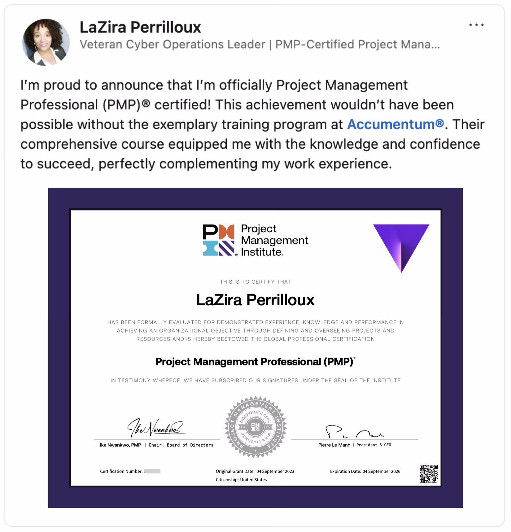 Accumentum alumni certification and training success story 45