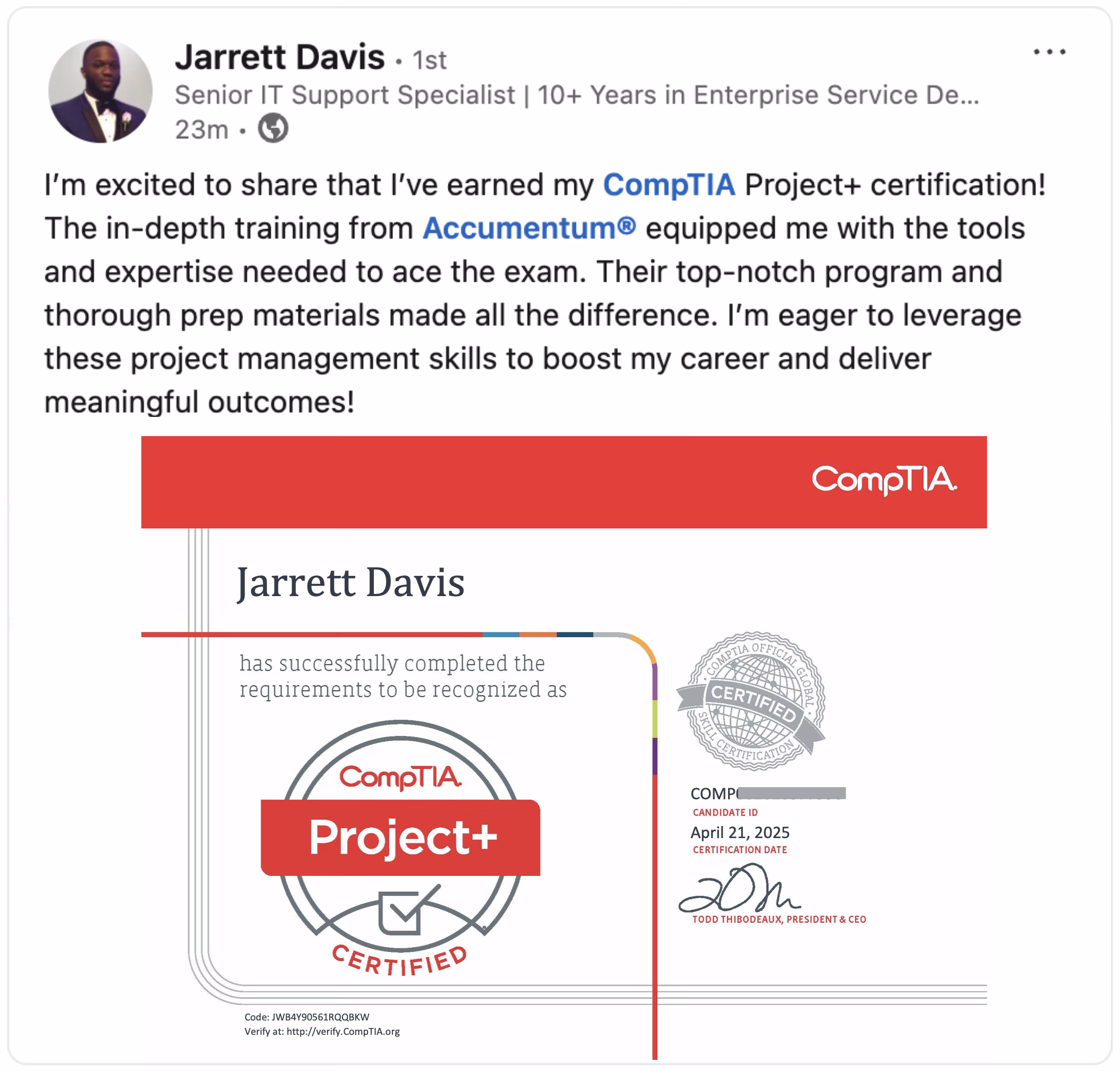 Accumentum alumni certification and training success story 43