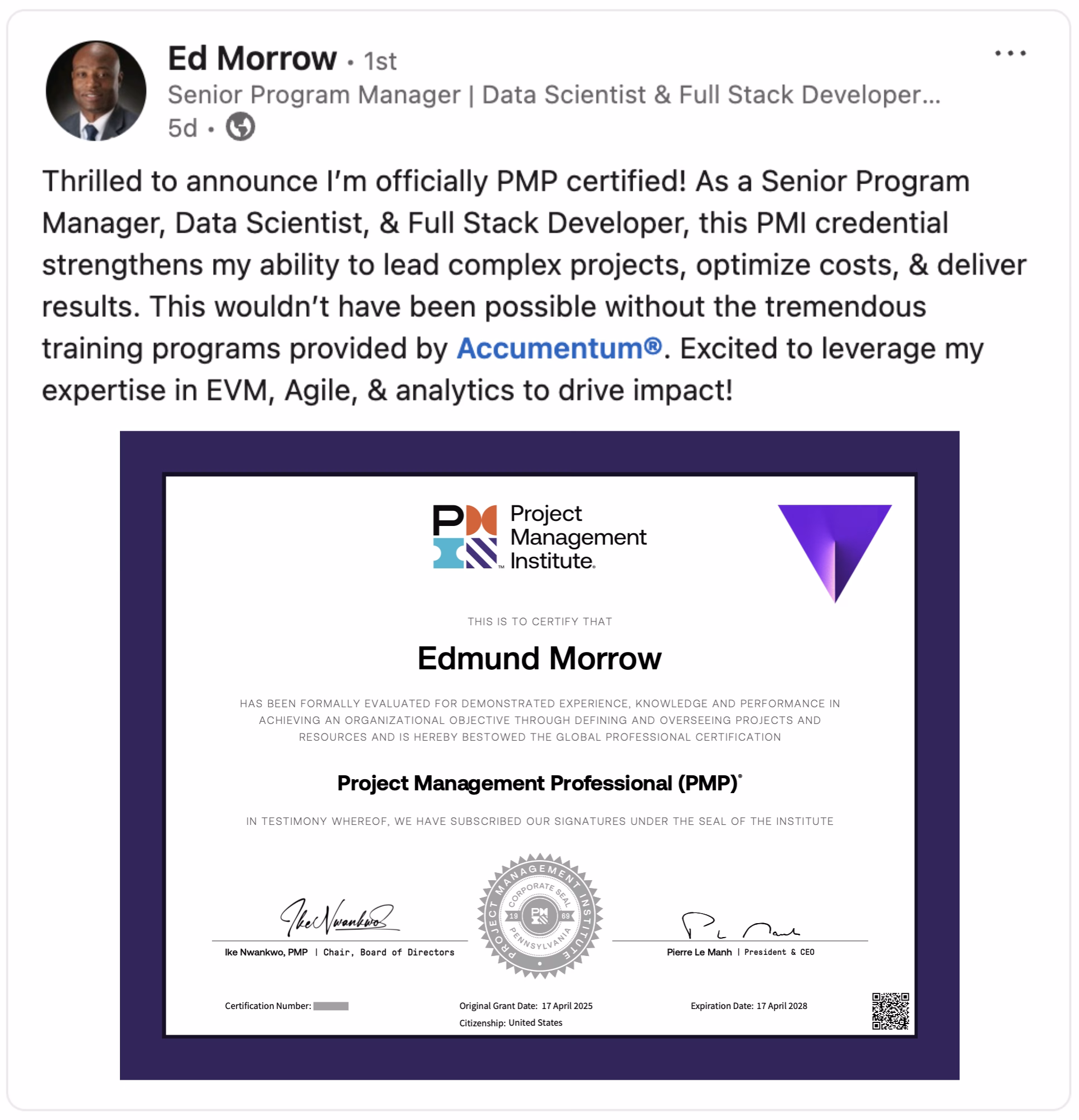Accumentum alumni certification and training success story 54