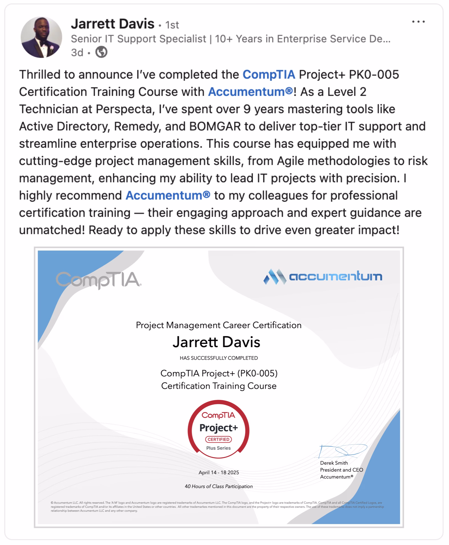 Accumentum alumni certification and training success story 63