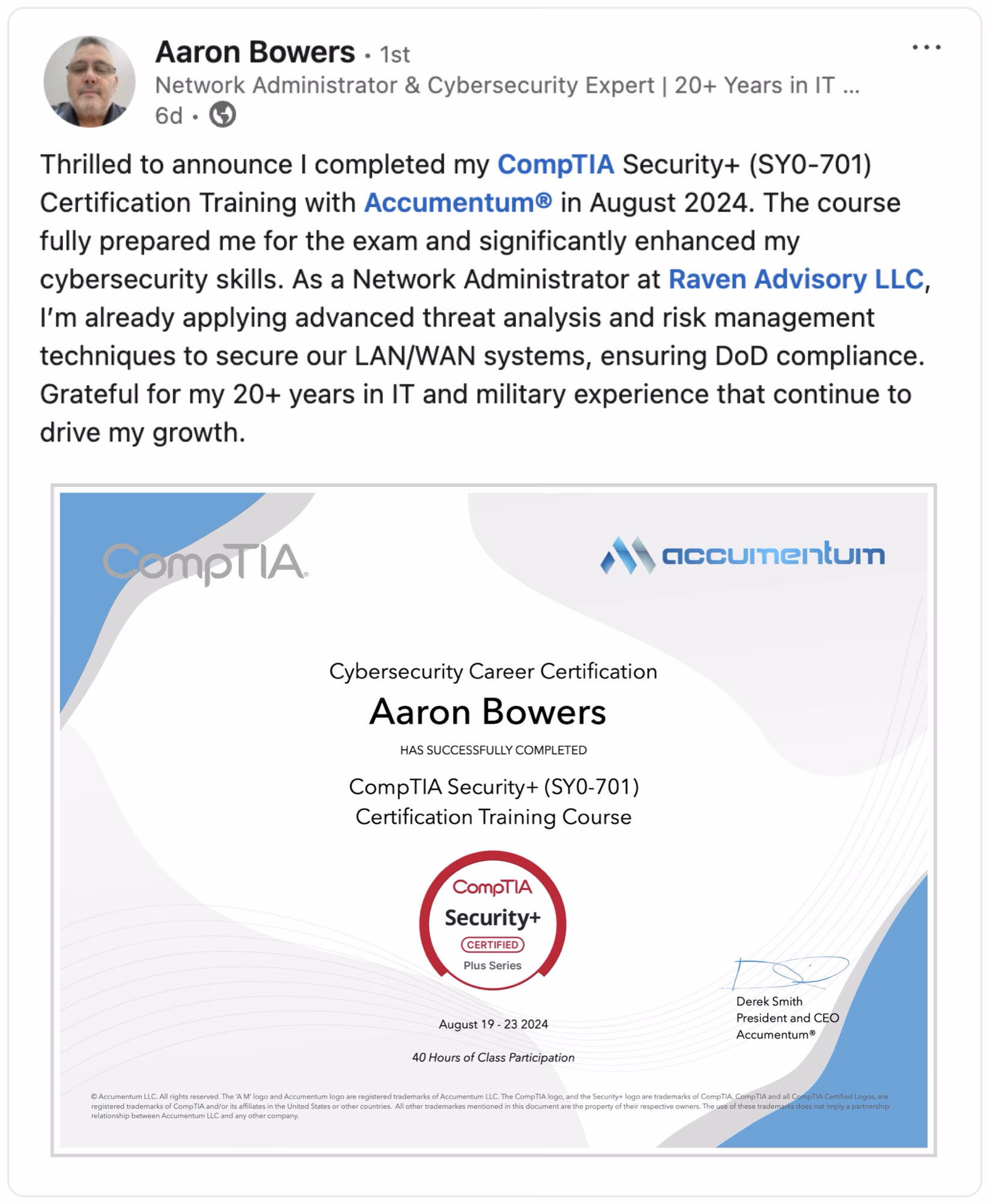Accumentum alumni certification and training success story 73
