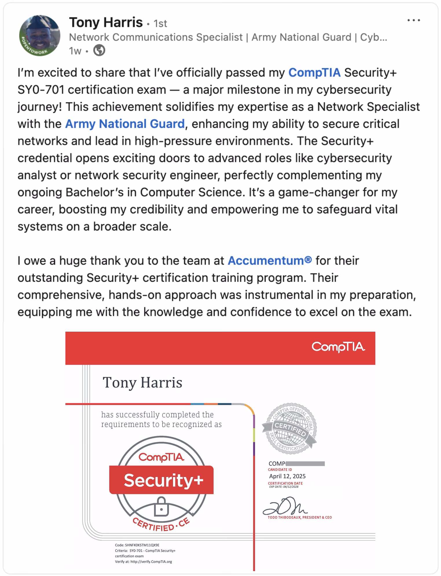 Accumentum alumni certification and training success story 52