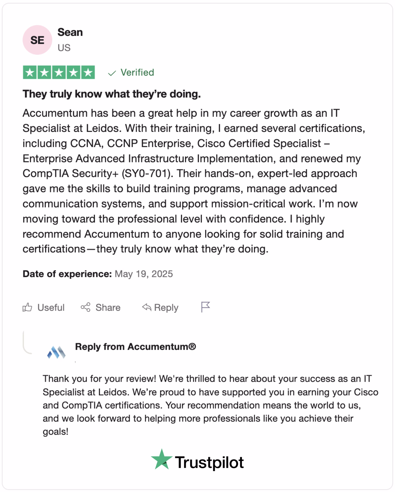 Accumentum alumni certification and training success story 80