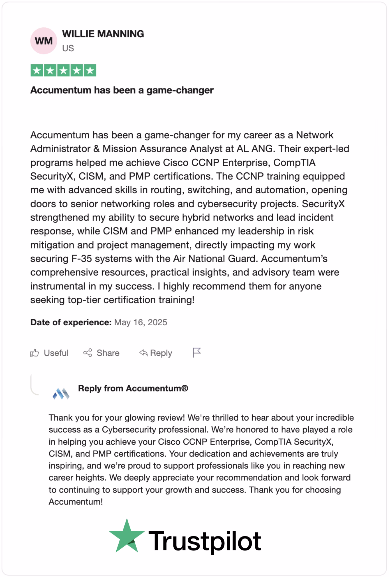 Accumentum alumni certification and training success story 77