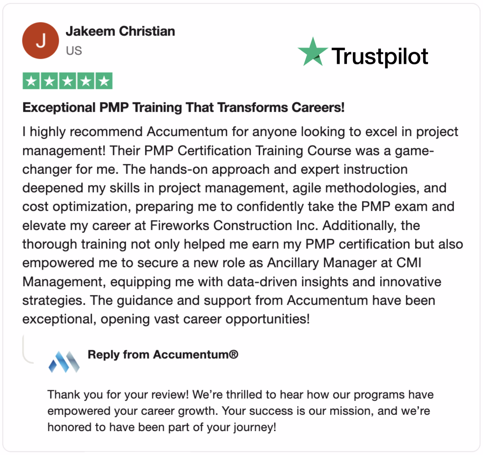 Accumentum alumni certification and training success story 56