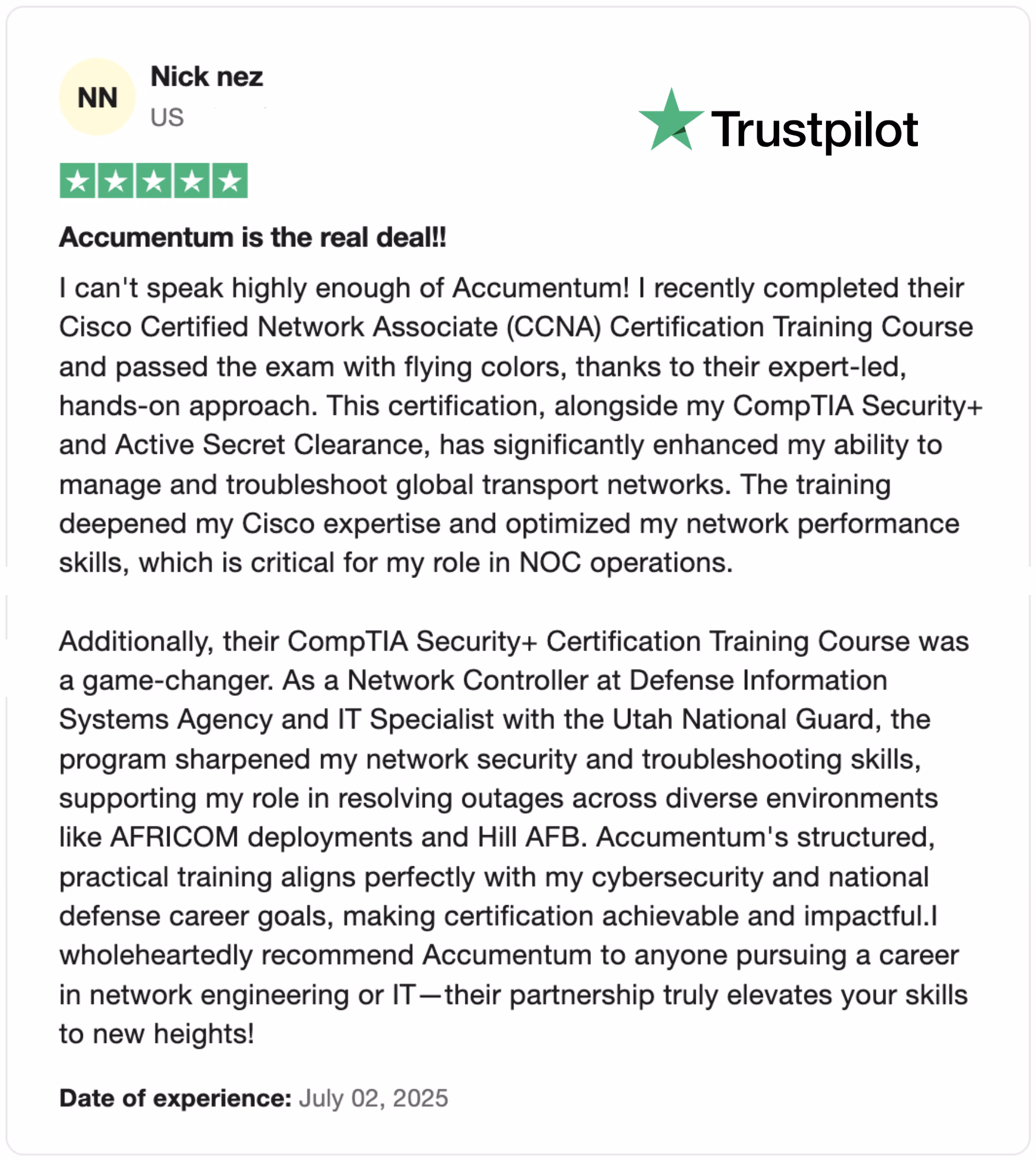 Accumentum alumni certification and training success story 59