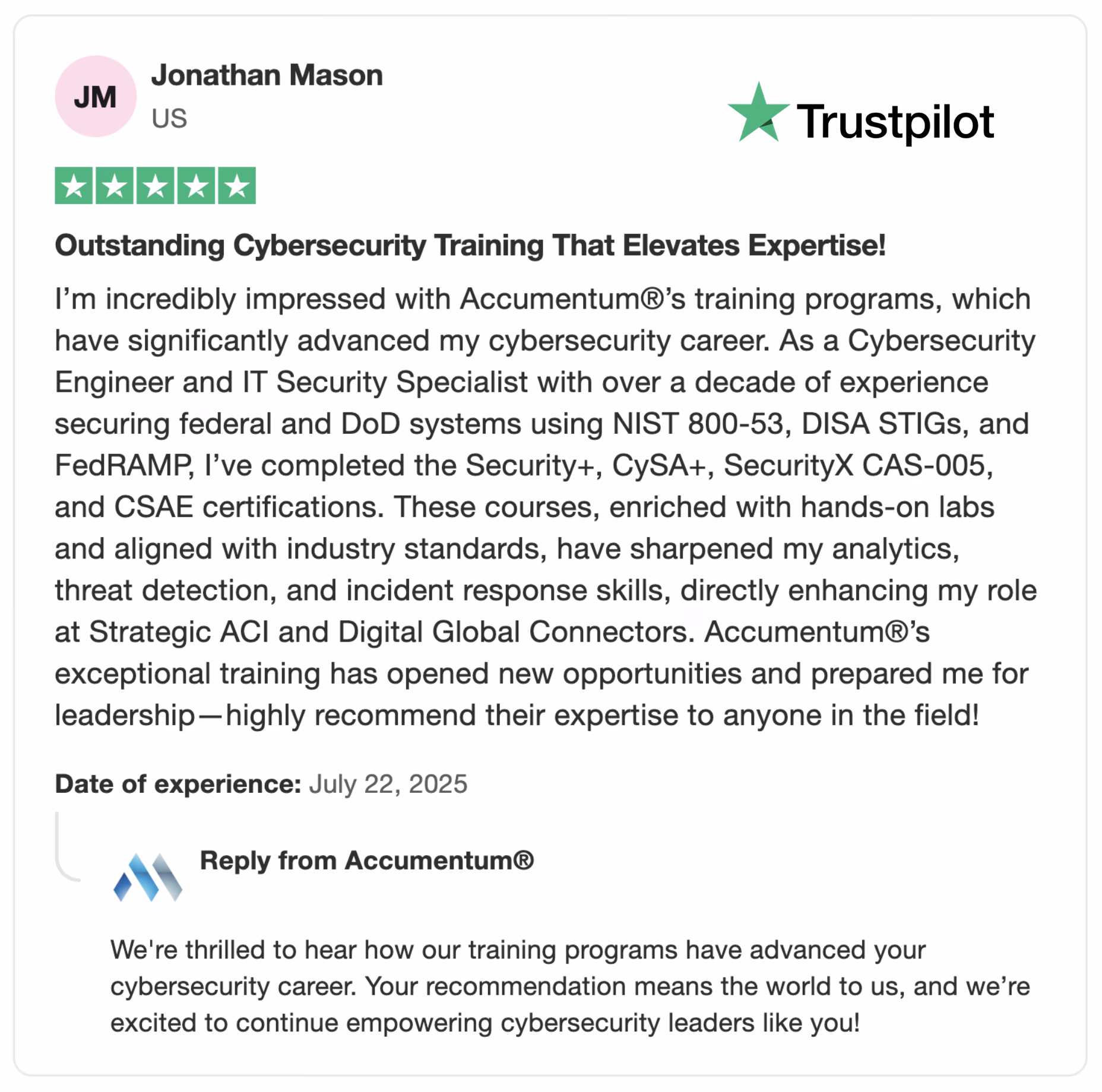Accumentum alumni certification and training success story 53