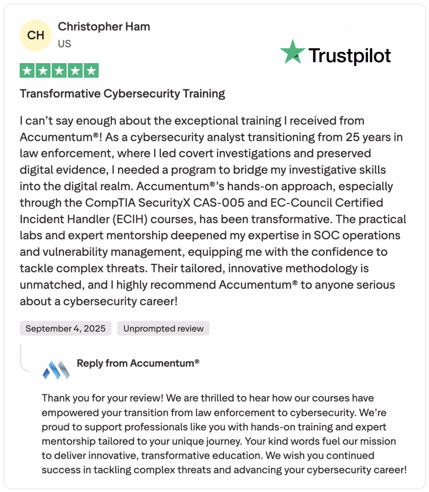 Accumentum alumni certification and training success story 41