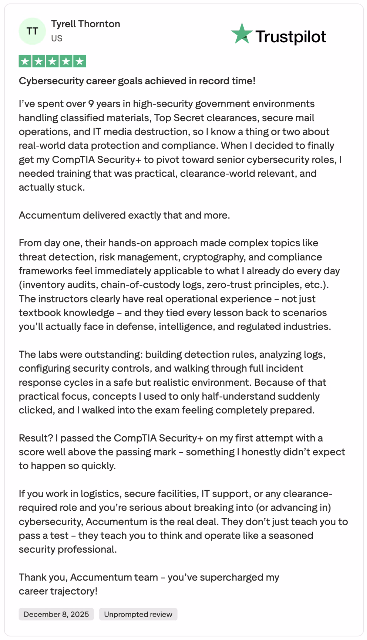 Accumentum alumni certification and training success story 2