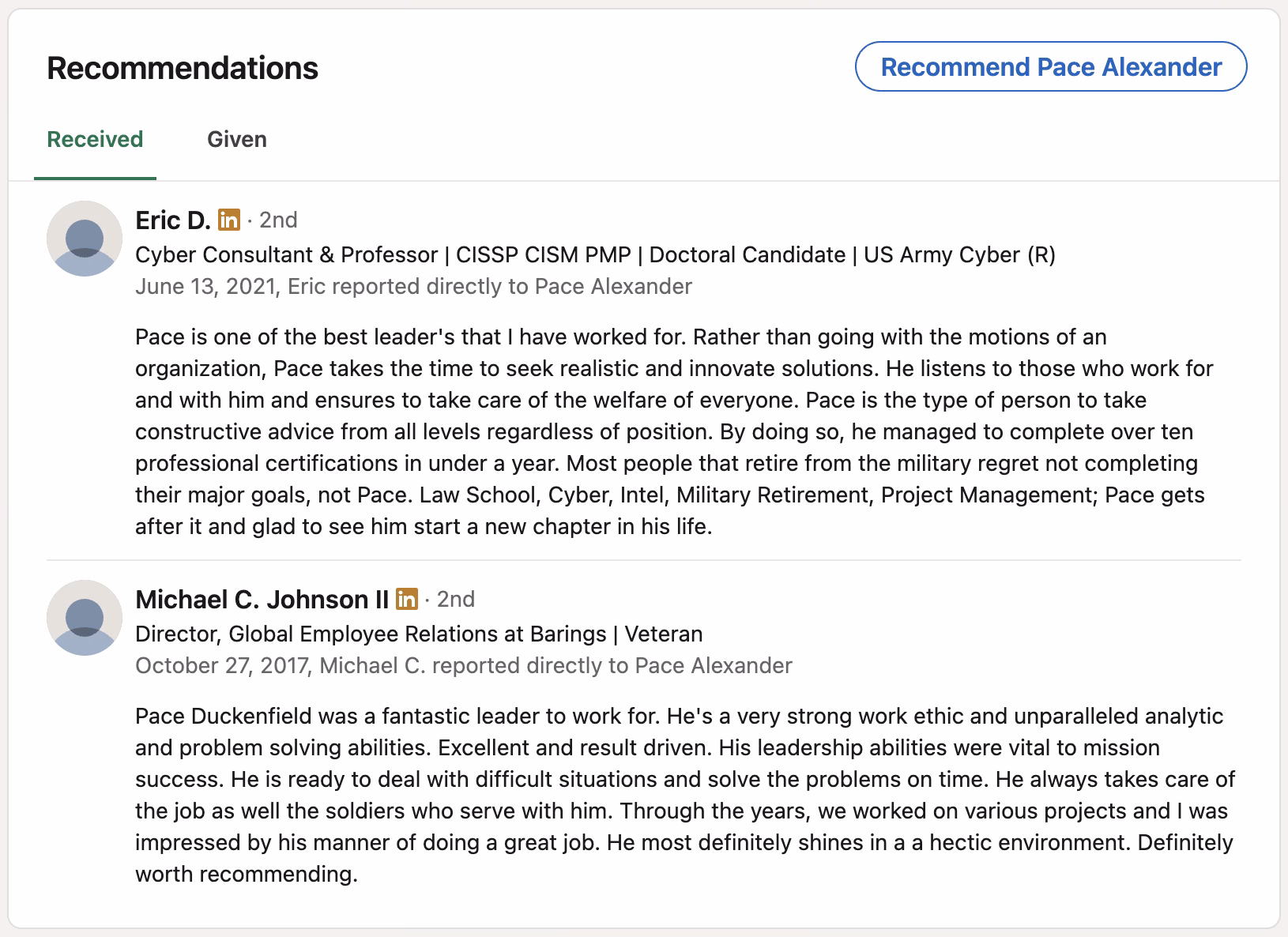 LinkedIn Optimization Program Example 7