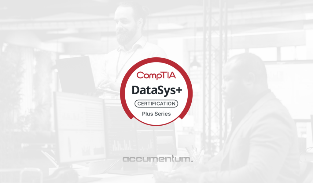 CompTIA DataSys+ Certification Training Course with Accumentum for database administration, SQL, data systems management, security, backup, and recovery training.